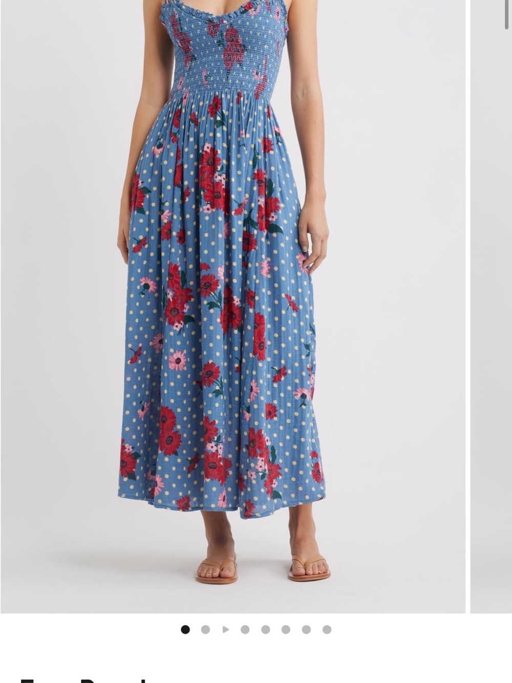 Free People Blue Maxi Skirt with Red Floral and White Polka Dots